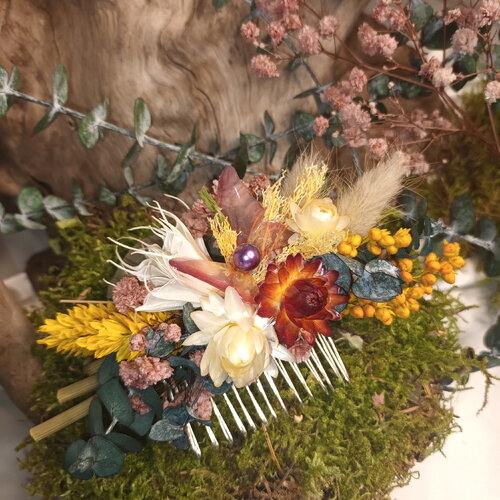 Peigne floral " danse des fleurs et papillons "