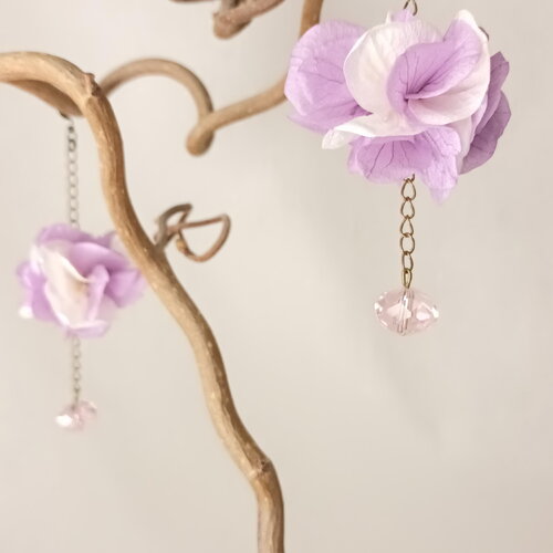 Boucles d'oreilles pendantes  collection " larme de parme ".