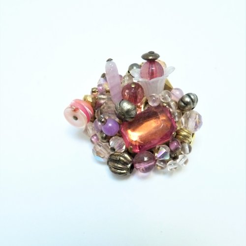 Broche baroque (fait-main) perles roses et dorées  4 x 3 cm, cadeau, femme, raffiné