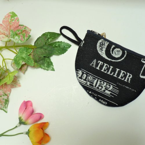 Porte-monnaie zippé homme noir et jean "atelier" double poche original pm12