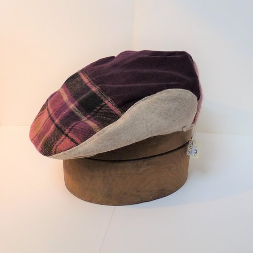 Casquette plate t 58 - rocp n°29 écossais/velours mauve, homme, flat-cap cadeau