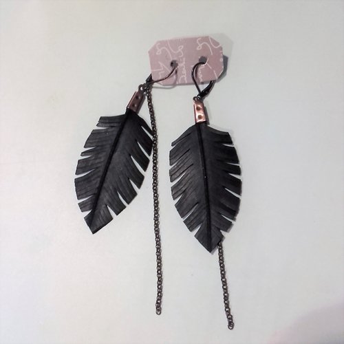 Boucles d'oreille "plumes chaine " pendantes en chambre à air n°02