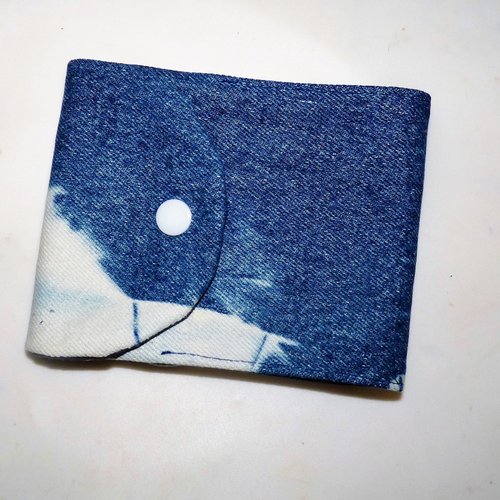 Etui, porte (protège) chéquier en jean recyclé pour chéquier long, motifs ronds