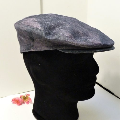 Casquette plate roc n°73 - t56/57, tissus bleu brillant, flat-cap, cadeau, grand-père,