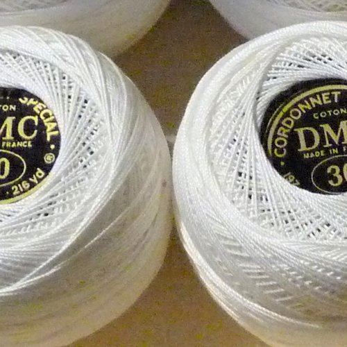 2 pelotes de coton dmc blanc n30 cordonnet pour crochet