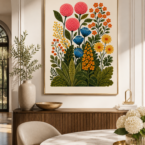 Affiche jardin floral rétro – affiche botanique colorée premium par gams