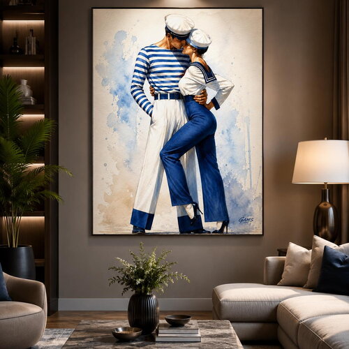 L’amour marin éternel – affiche couple marin signée gams, art romantique bleu, poster digital à imprimer