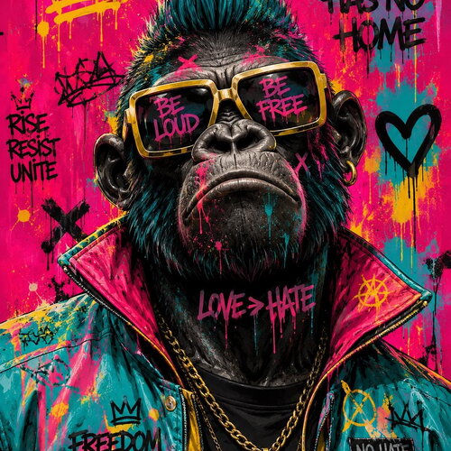 Affiche street art  le gorille , poster graffiti coloré, déco murale urbaine, affiche moderne encadrée ou seule, art mural contemporain