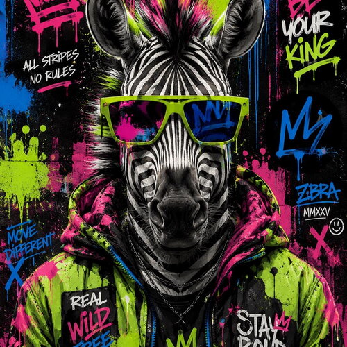 Affiche zèbre street art pop art | poster animal coloré | décoration murale moderne | affiche seule ou encadrée