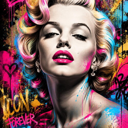 Affiche portrait pop art contemporain – glamour néon marilyn monroe