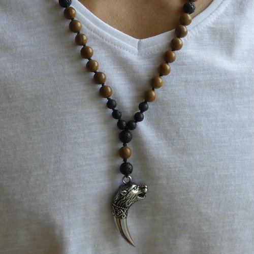 Collier homme en pierre naturelles/bijoux pour homme/tour de cou /perles de jaspe/perles de lave /style bohéme