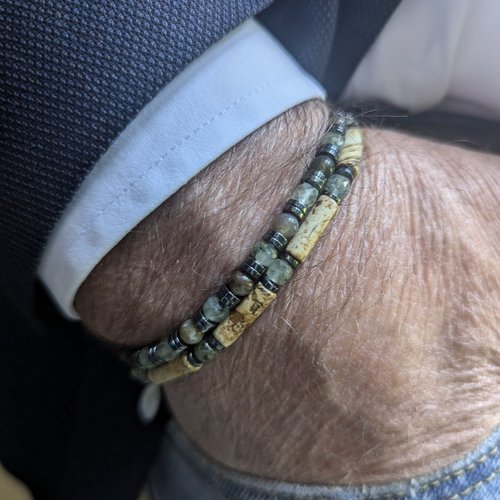 Bracelet homme double paolo jaspe ,préhnite ,agate et hématite