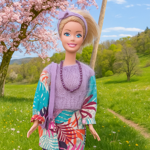 Jupe - pull - sac - collier et chaussures pour poupée barbie modèle unique