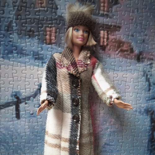 Manteau écossais + bonnet pour poupée barbie modèle unique