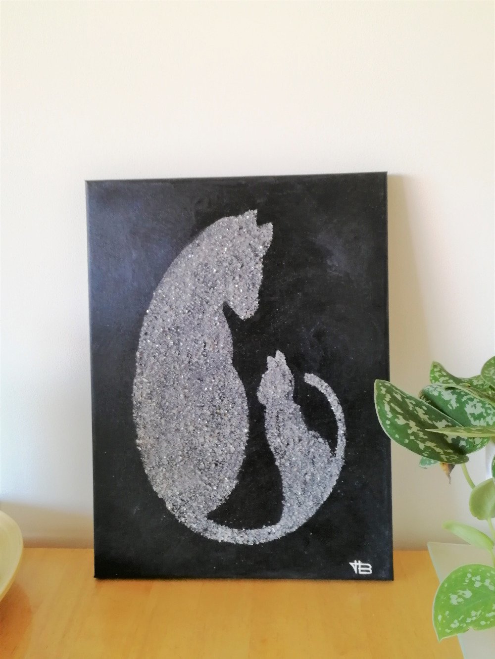 Tableau De Chats Silhouettes De Chats Tableau Contemporain Fait Main Peinture Et Eclats De Miroir Decoration Murale Tableau Animaux Un Grand Marche