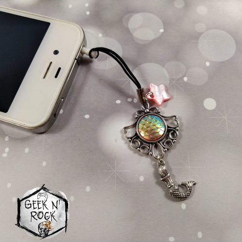 Bijoux de portable bouchon anti-poussière petite sirène écailles et nacre