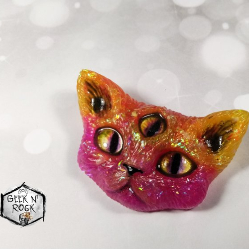Broche chat des enfers / chaton démon evil cat kitty demon rose et orange halloween
