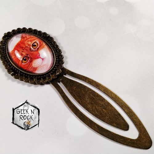 Marque-pages chat roux cabochon en verre idée cadeau