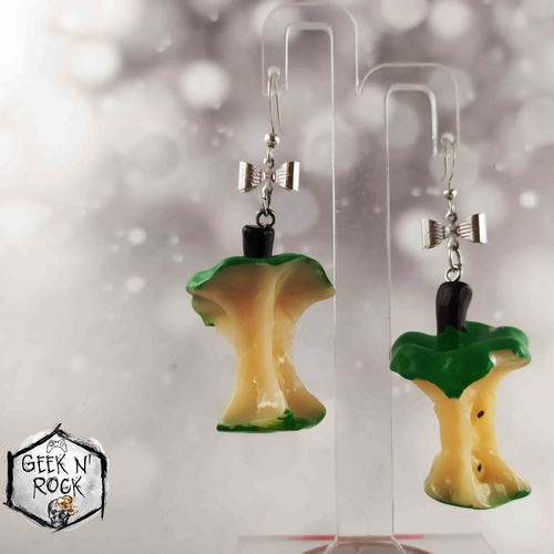 Boucles d'oreilles pomme verte croquée trognon vegan