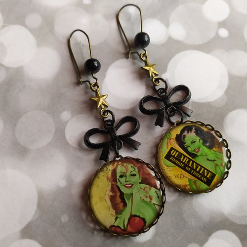 Boucles d'oreille pin-up zombie en quarantaine.