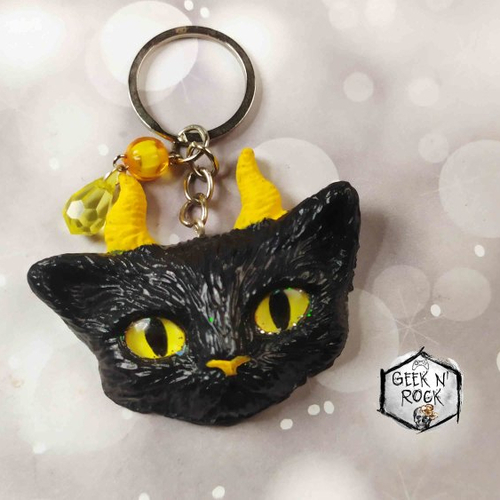Porte-clés chaton des enfers / chaton démon evil cat  kitten demon jaune