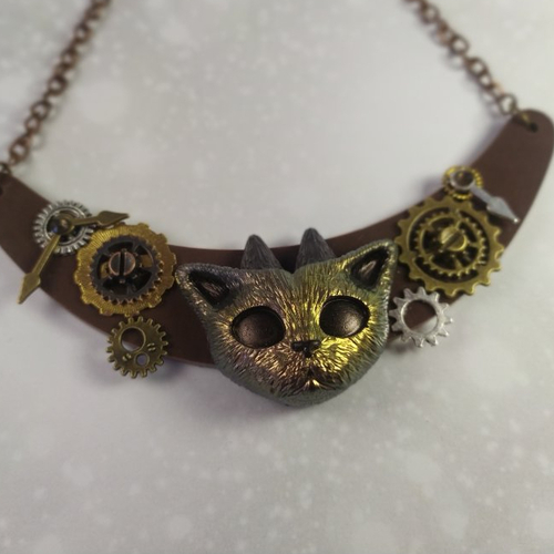 Plastron collier chaton steampunk cyberpunk