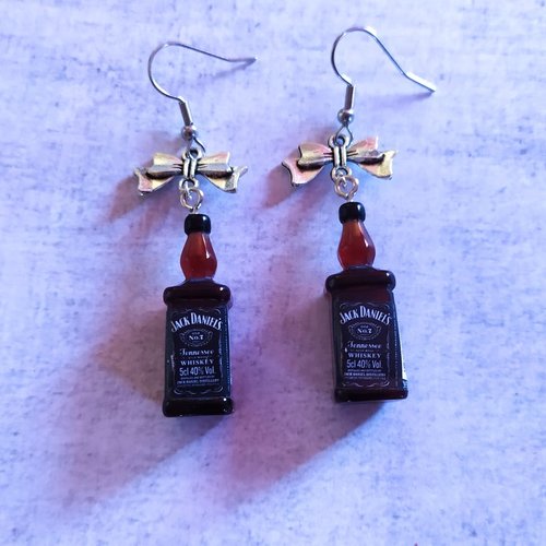 Boucles d'oreilles whisky bouteilles de jack daniel's miniatures