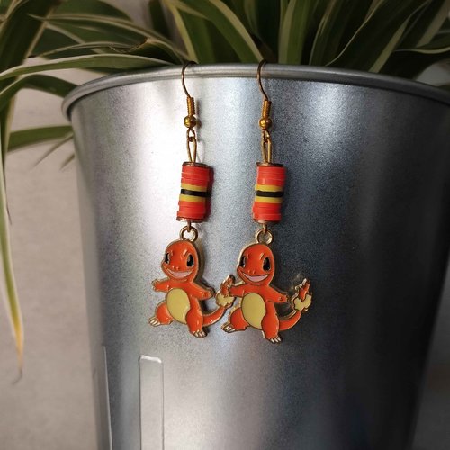 Boucles d'oreilles geek attrapez les tous ! salamèche  pokemon
