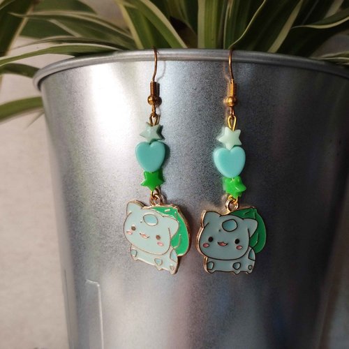 Boucles d'oreilles geek attrapez les tous ! bulbizarre pokemon