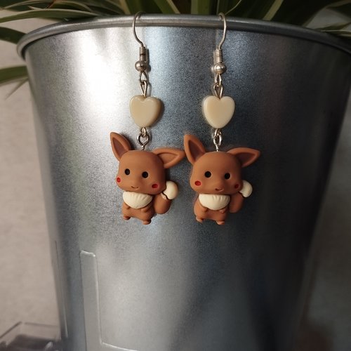 Boucles d'oreilles geek attrapez les tous ! pokémon evoli 3d kawaii