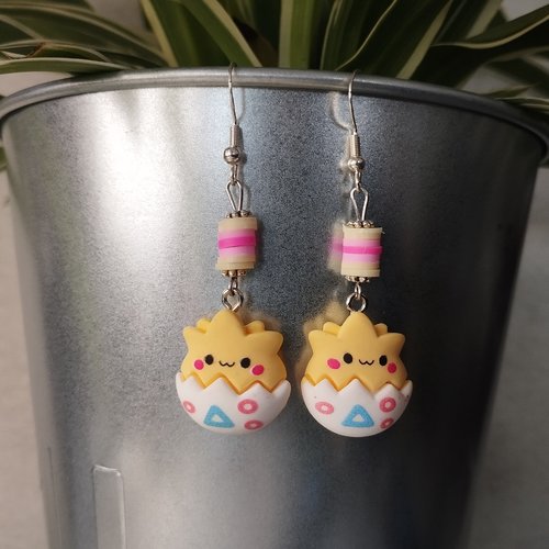 Boucles d'oreilles geek attrapez les tous ! pokémon togépi 3d kawaii