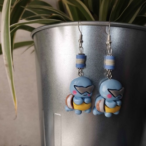 Boucles d'oreilles geek attrapez les tous ! pokémon carapuce 3d kawaii