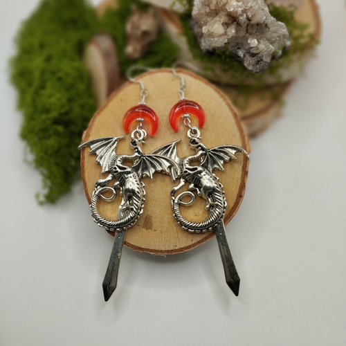Boucles d’oreilles "dragon d’acier" – talisman de feu & de force