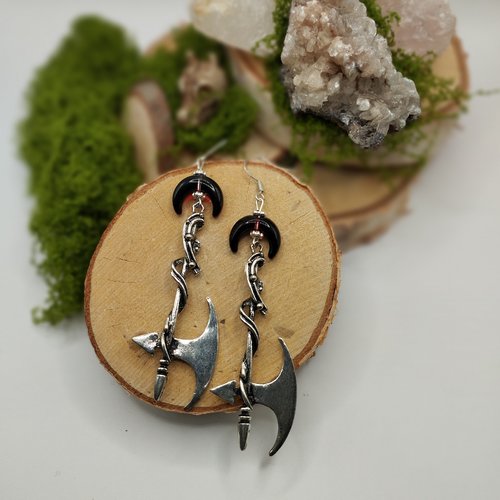 Boucles d’oreilles "lune de guerre" – hache lunaire & esprit barbare