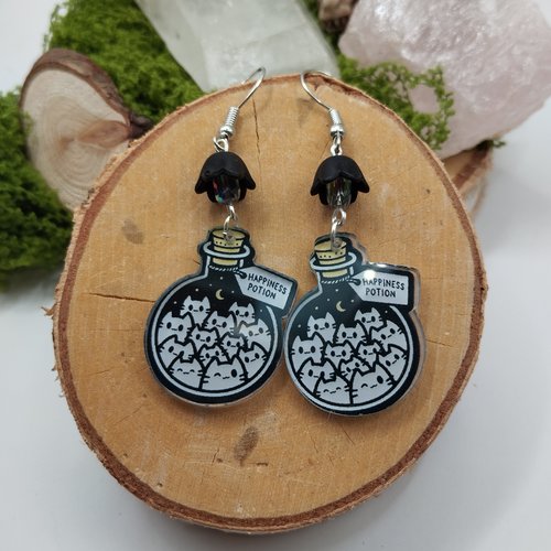 Boucles d’oreilles potion of happiness – fiole de chats magiques