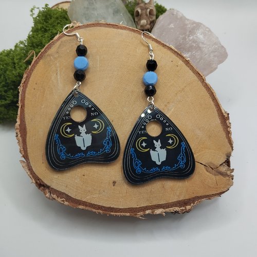 Boucles d’oreilles planchette ouija – renard mystique & lunes dorées