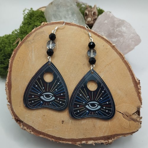 Boucles d’oreilles planchette ouija – œil mystique multicolore
