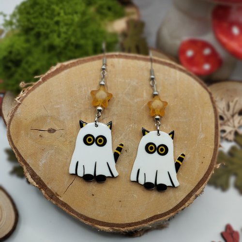Boucles d’oreilles chat-fantôme – esprit halloween kawaii