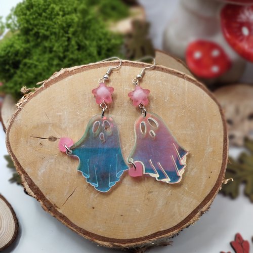 Boucles d’oreilles fantômes irisés – esprit féerique et kawai