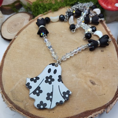 Collier "fantôme fleuri" – bijou spooky cute fait main