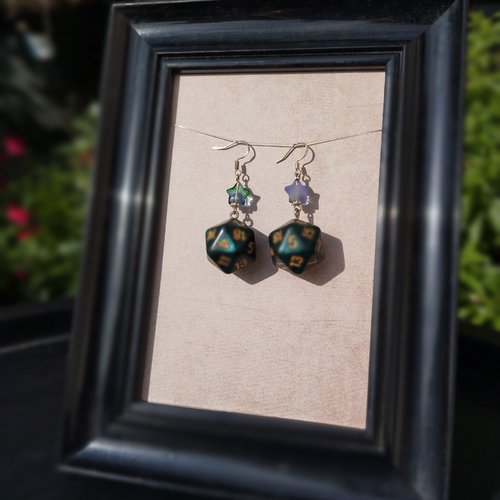 Boucles d'oreilles d20 étoiles d'émeraude
