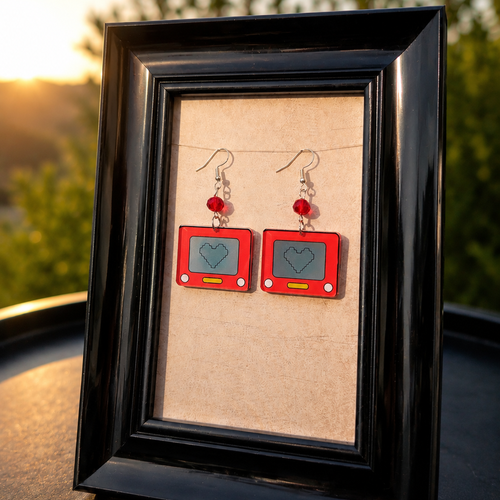 Boucles d'oreilles télécran pixel heart - inspiration rétro gaming