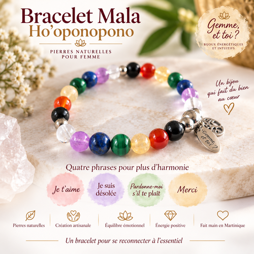 Bracelet thérapeutique mala – ho’oponopono. je travaille sur mes blessures, mes conditionnements…