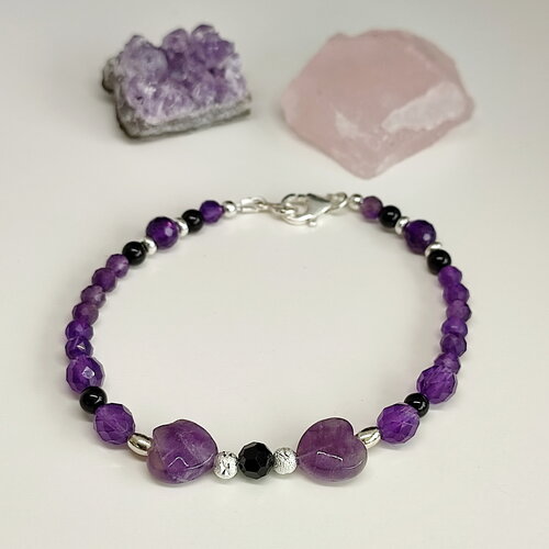 Bracelet améthyste facettée et onyx en argent
