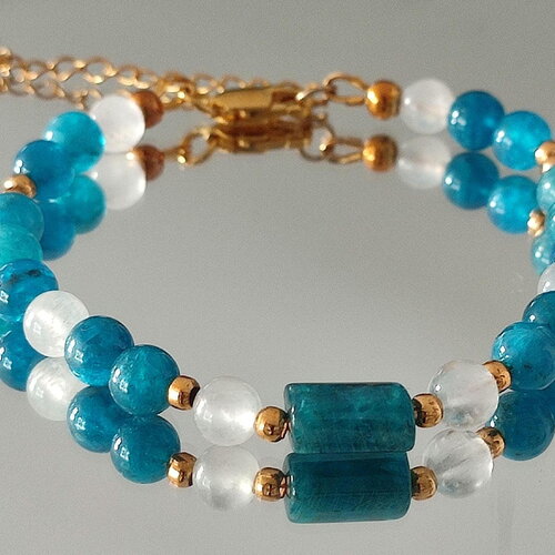 Bracelet pierre de lune et apatite bleue sur plaqué or 18k