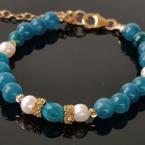 Bracelet apatite et perle fine d eau douce en gold filled