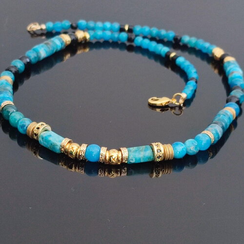 Collier apatite onyx noir sur plaqué or 18 k