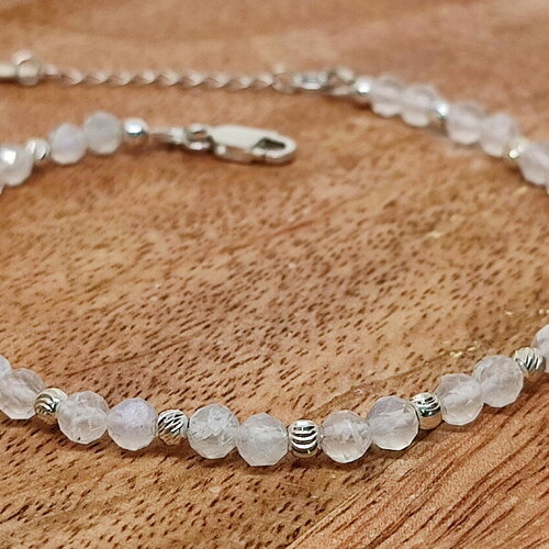 Bracelet pierre de lune arc-en-ciel 4mm sur argent 925