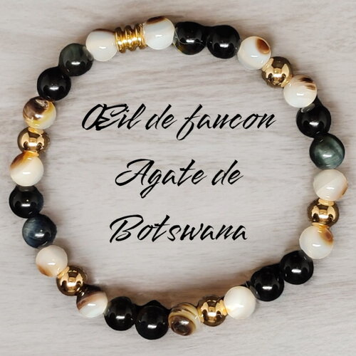 Bracelet œil de faucon agate élastique