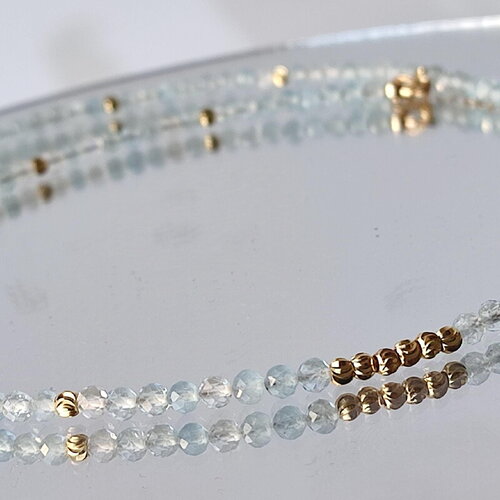Collier en aigue-marine naturelle 3mm sur plaqué or et gold filled